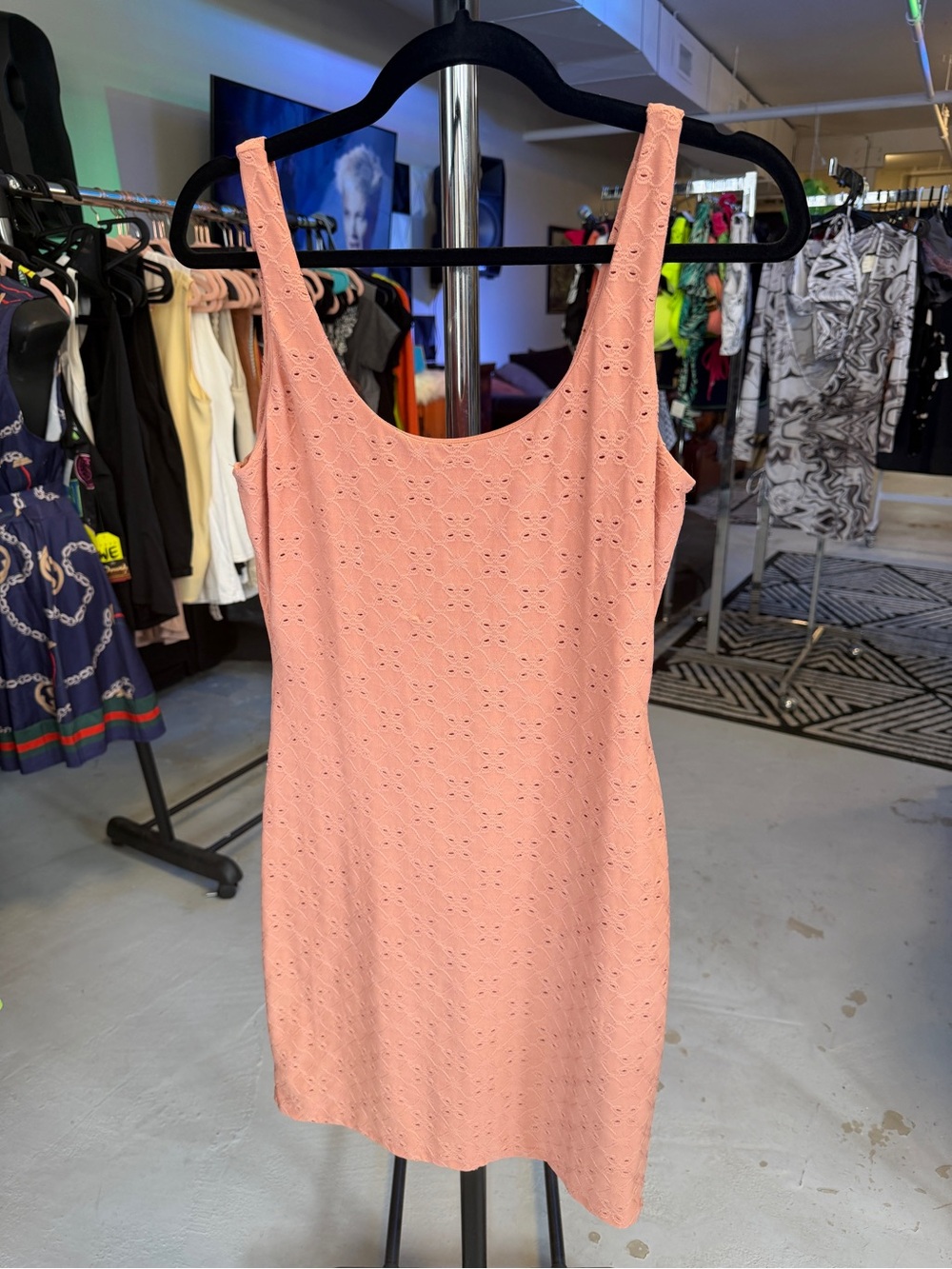 Women's Pink Eyelet Tank Dress - Picture 1 of 7